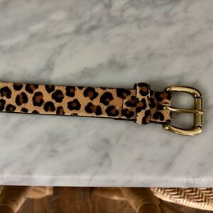 J. Crew Leopard Print Calf Hair Belt with Gold Buckle
